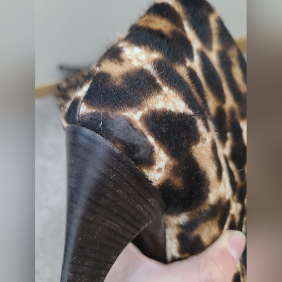 Lanvin Platform Stiletto Leopard Print Leather Calf Hair Ankle Boots Booties - Picture 7 of 8